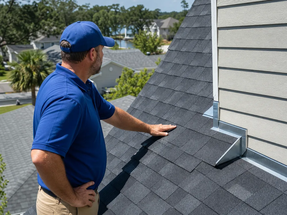 Finished Jacksonville residential roof with uniform shingles and proper sidewall flashing