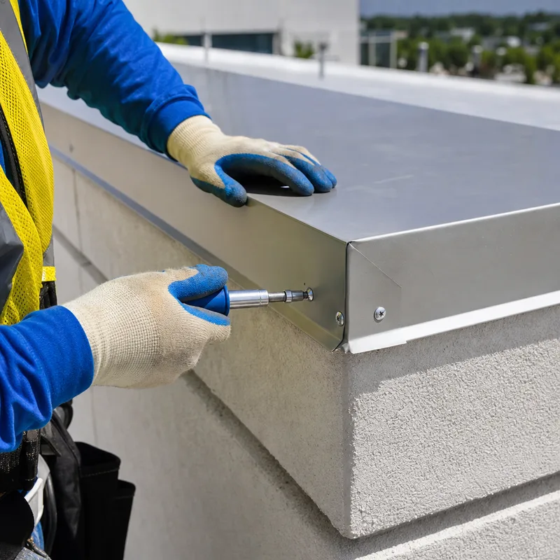 New metal coping and parapet termination detail with a clean fastener pattern and sealed joints
